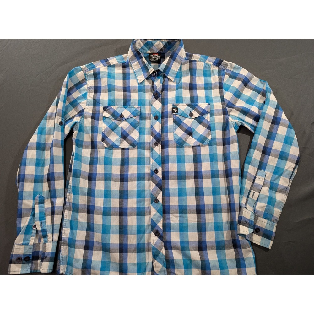 Southpole Mens Blue White Plaid Long Sleeve Button Down Shirt Size L RN 82628